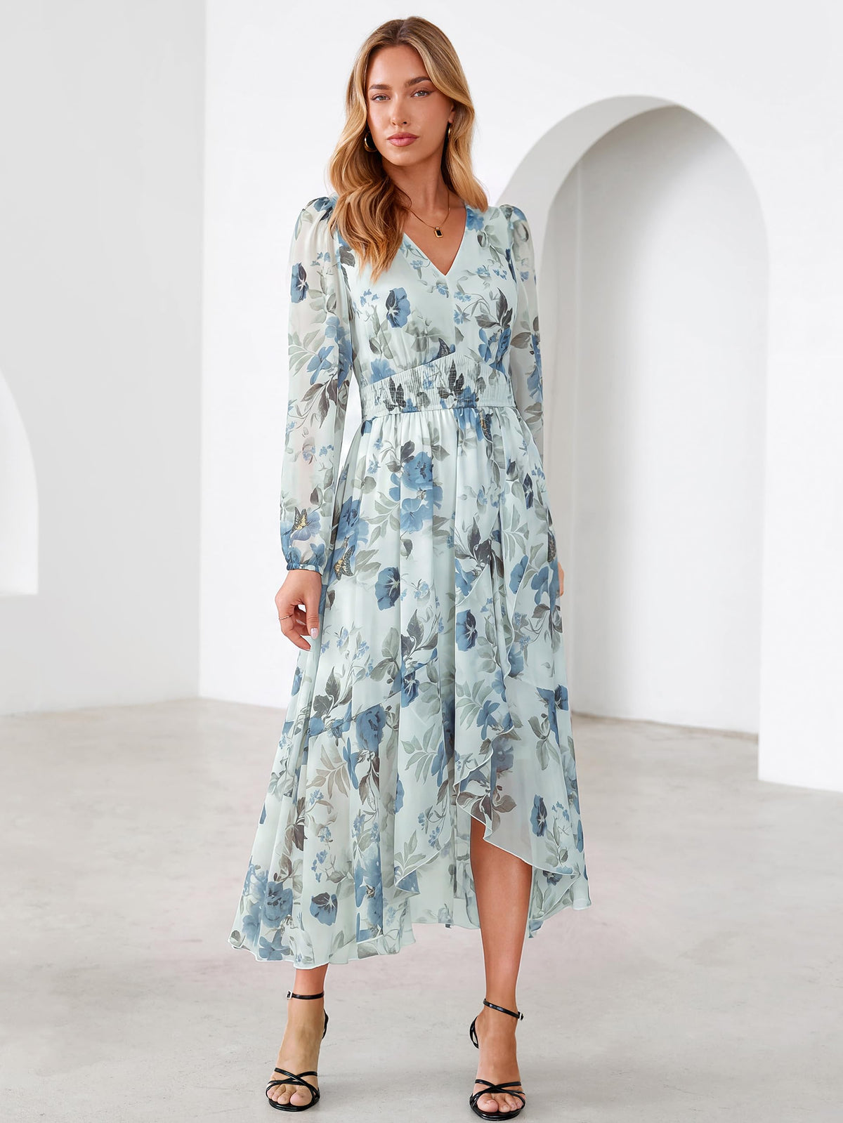 Simplee Women's Floral Boho Long Sleeve Maxi Fall Wedding Guest Dress 2026