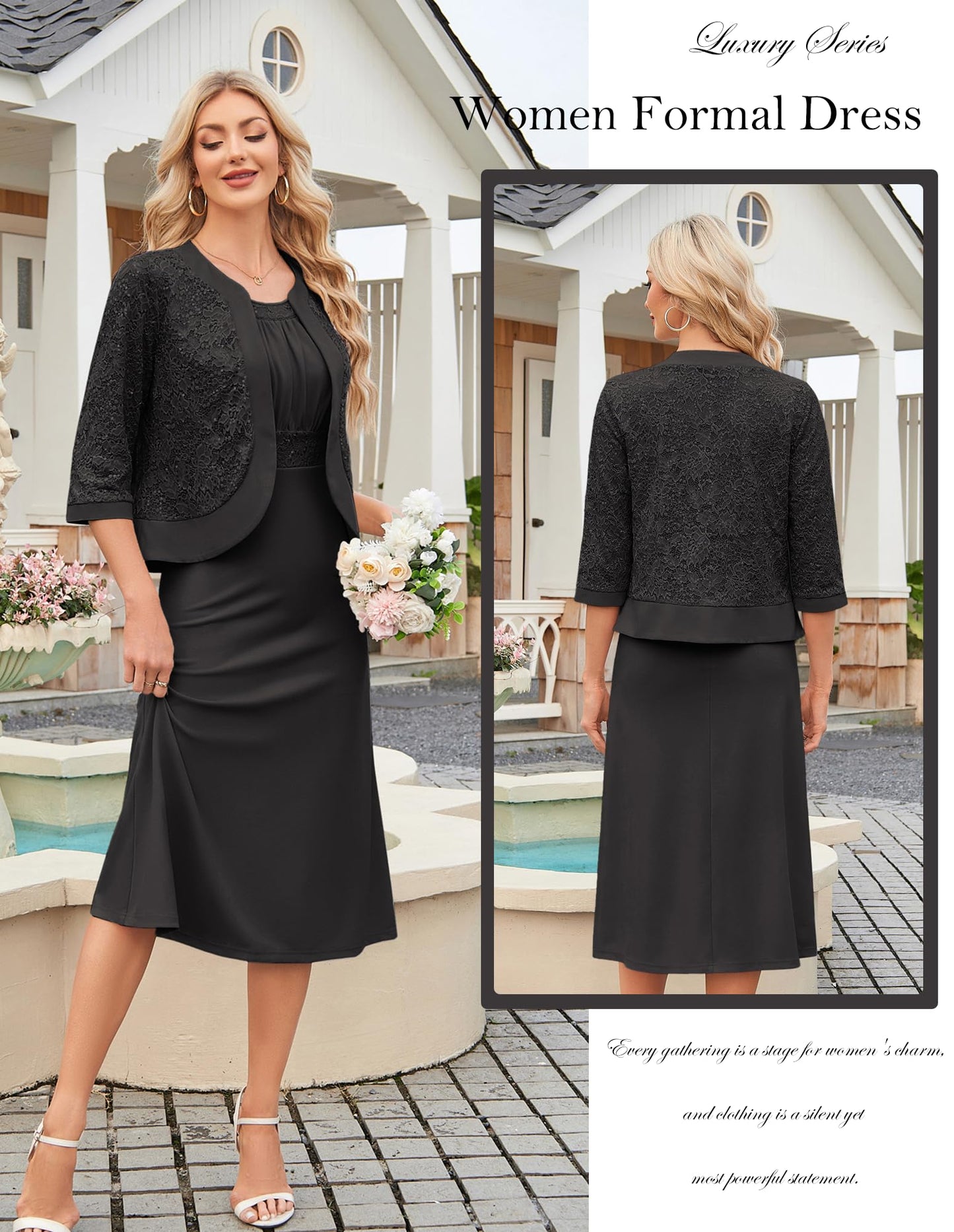GRACE KARIN Women's Formal Wedding Guest Dress,2 Piece Mother of The Bride Dresses,Tea Party Sequin Dress with Jacket