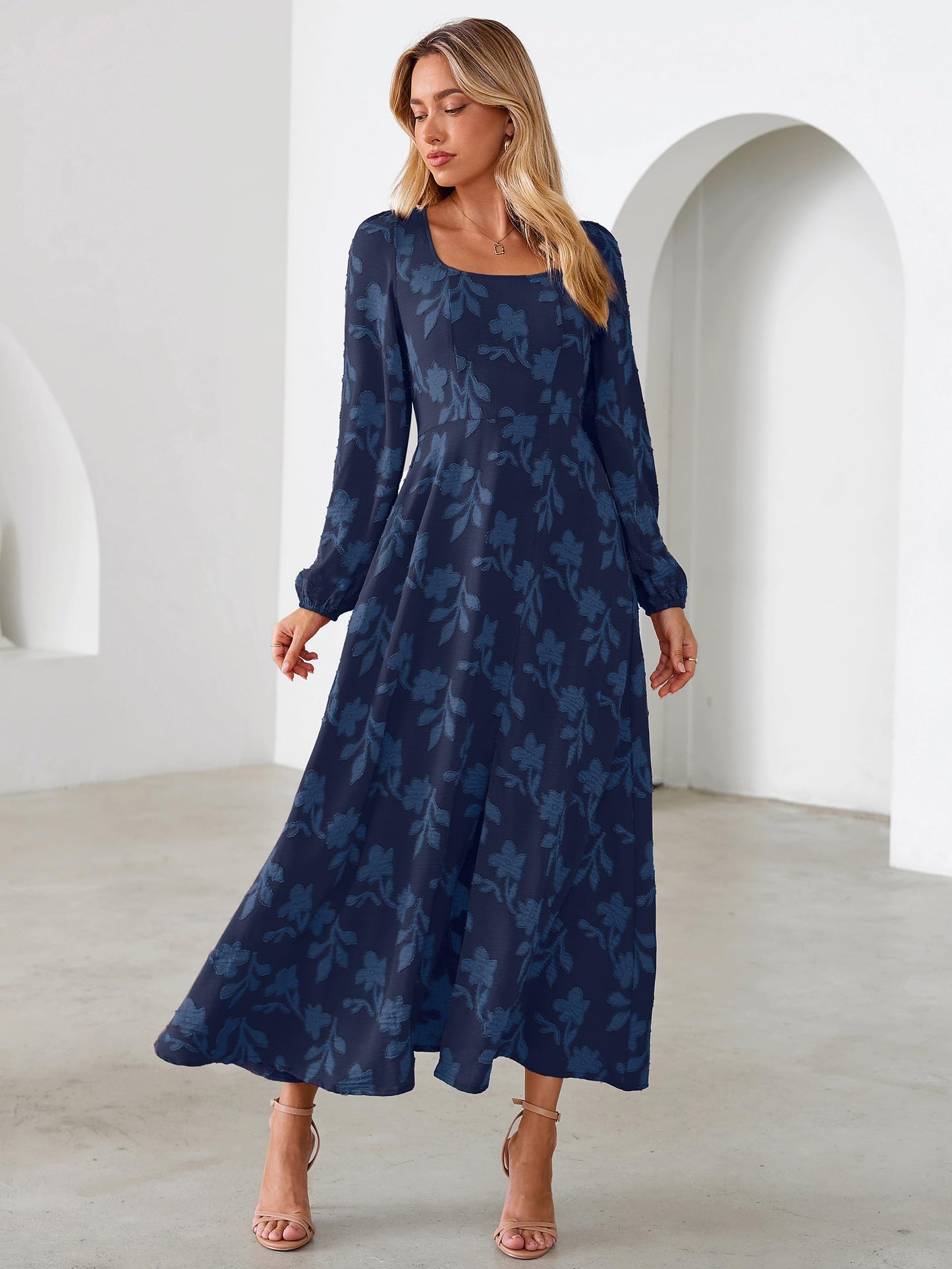 Simplee Womens Fall Wedding Guset Dress Formal Long Sleeve Maxi Dresses