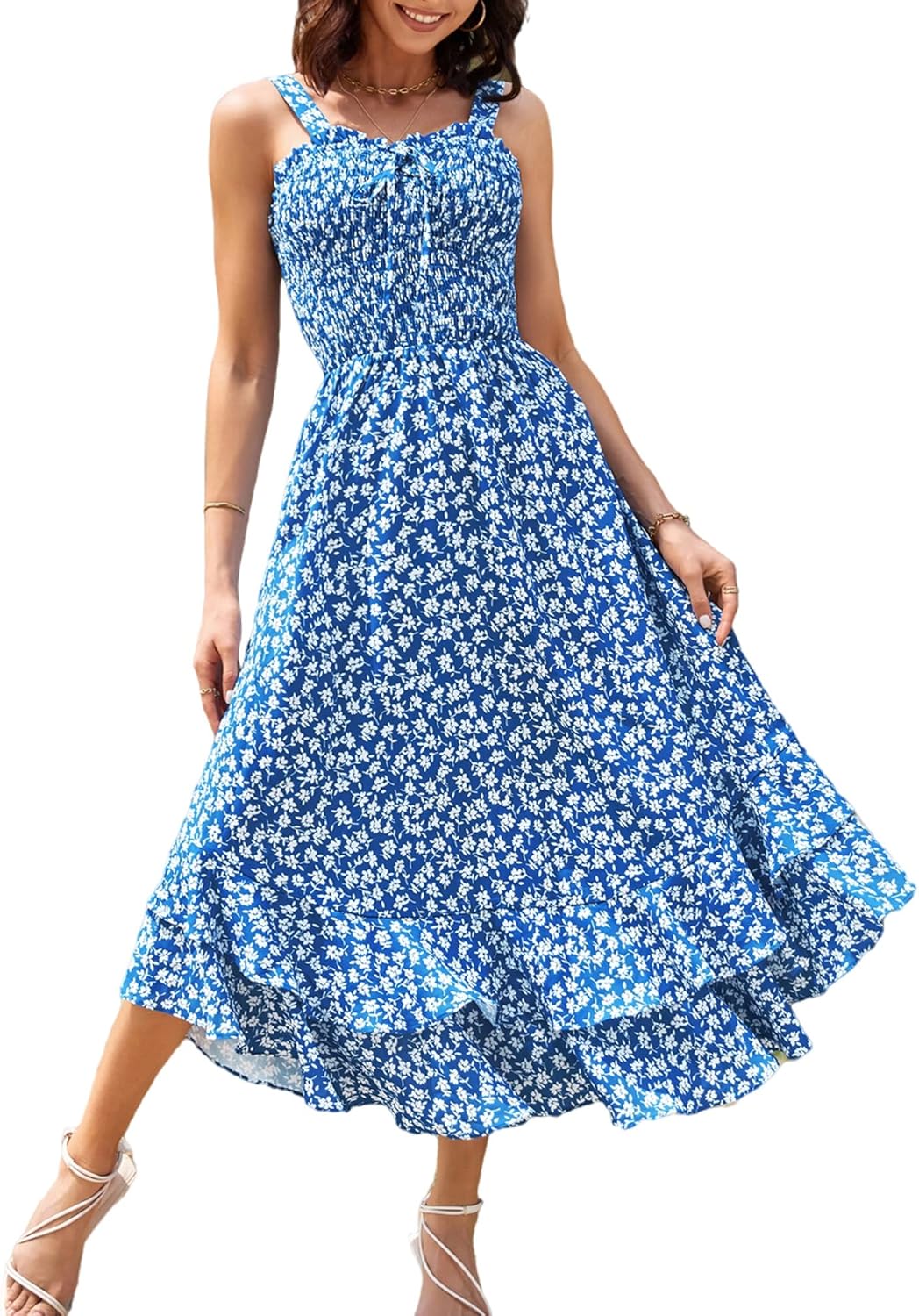 GRACE KARIN Women's 2026 Summer Floral Boho Dress Square Neck Strapped Swing A Line Sundress Beach Long Maxi Outfits