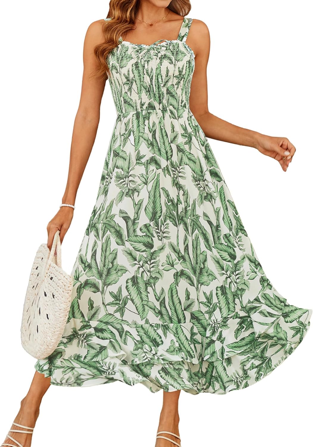 GRACE KARIN Women's 2026 Summer Floral Boho Dress Square Neck Strapped Swing A Line Sundress Beach Long Maxi Outfits