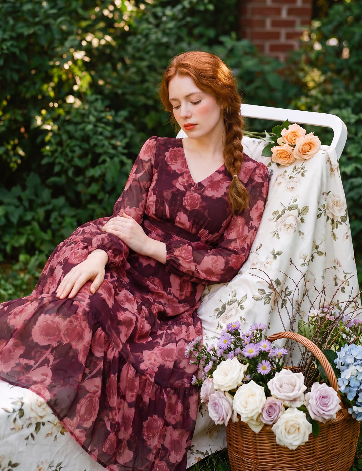 GRACE KARIN Women Floral Maxi Dress Fall Long Sleeve Wedding Guest Dresses