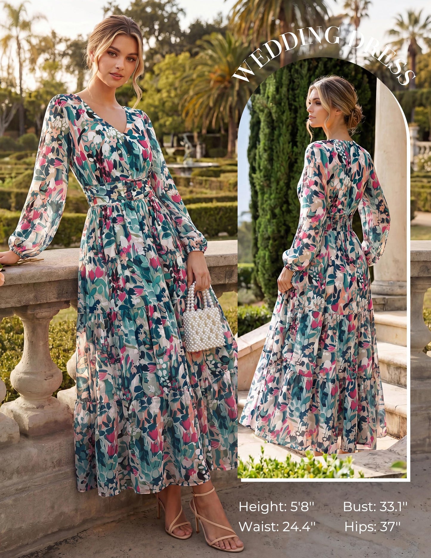 GRACE KARIN Women Floral Maxi Dress Fall Long Sleeve Wedding Guest Dresses
