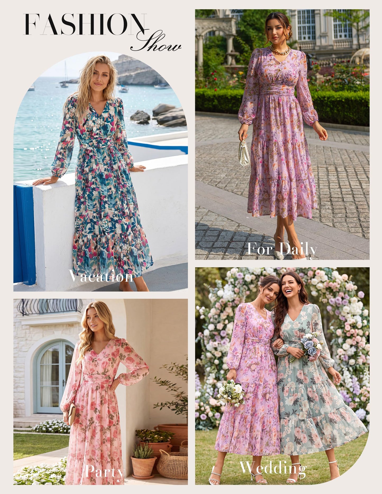 GRACE KARIN Women Floral Maxi Dress Fall Long Sleeve Wedding Guest Dresses